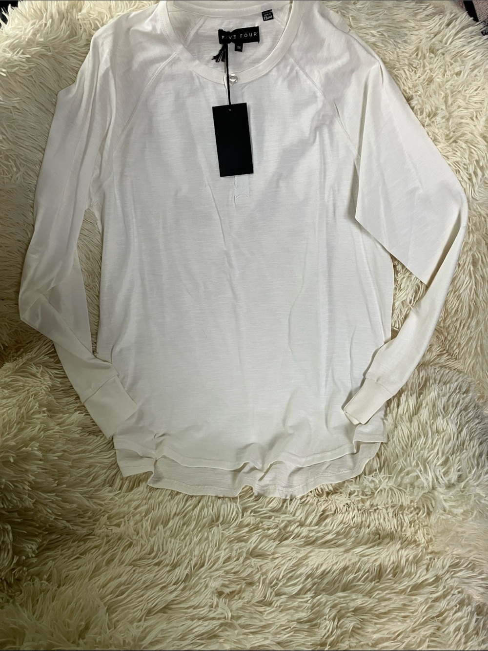 Five Four Cream-White Long Sleeve Crewneck Top